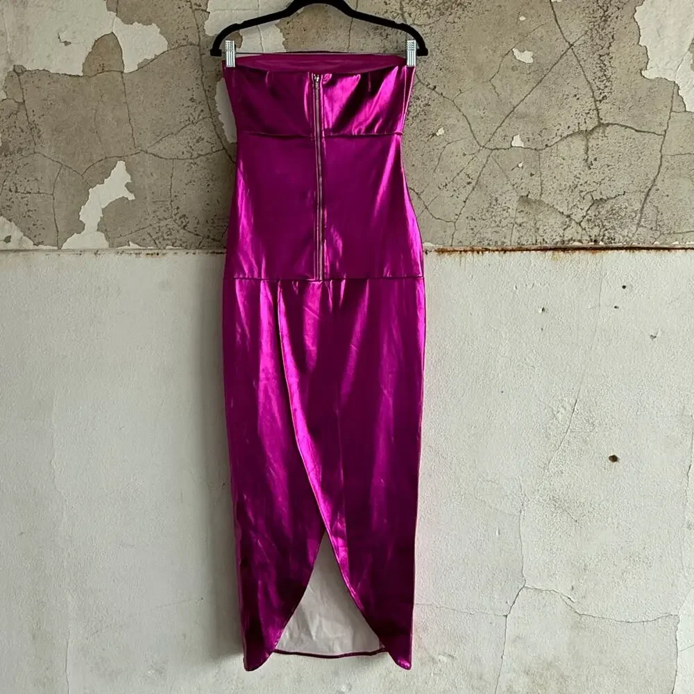 Metallic Maxi Dress‎ Strapless Bodycon Magenta Pink Tube Gown Womens S NWT Party - Picture 5 of 7